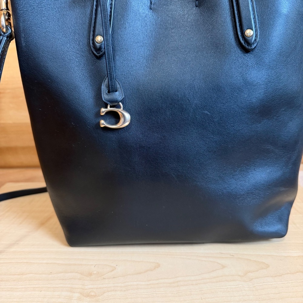 COACH 78217 Central‎ Shopper Tote Tote Bag Black Leather Brass Hardware Purse - Picture 2 of 16